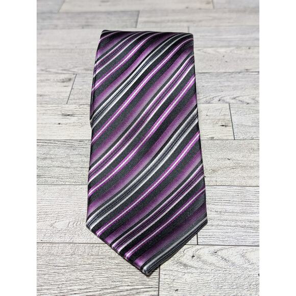 Geoffrey Beene Multicolor Purple And Black Diagonal Striped Silk Tie - 60" X 3" - Picture 1 of 6